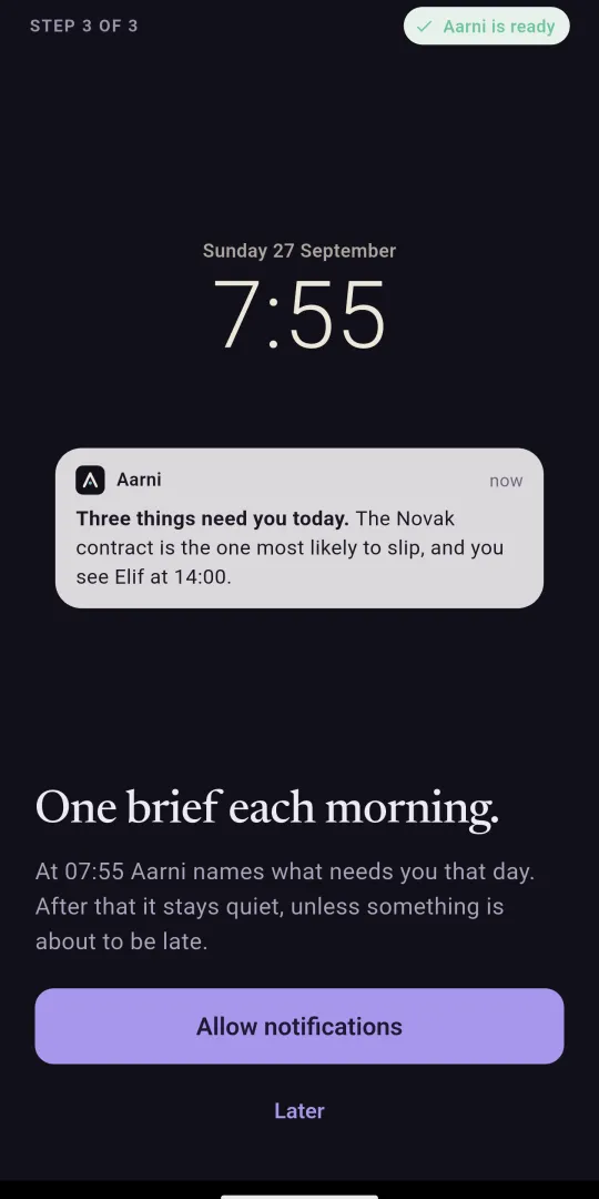 The morning brief on the lock screen at 7:55